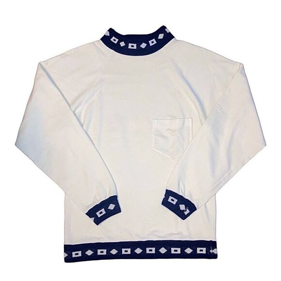 No Brand Tops - Vintage Howell Traders Size Small Blue and White Long Sleeve Turtleneck Blouse